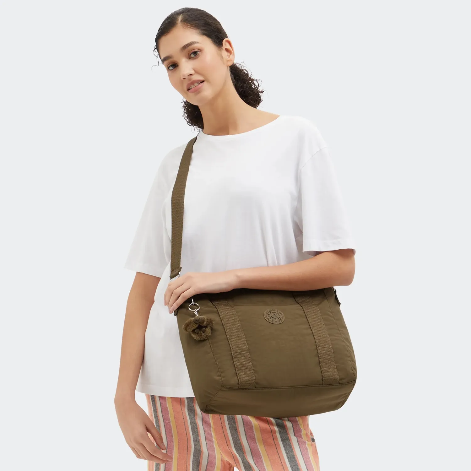 Kipling Asseni S shopper Smooth Khaki klein met schouderriem