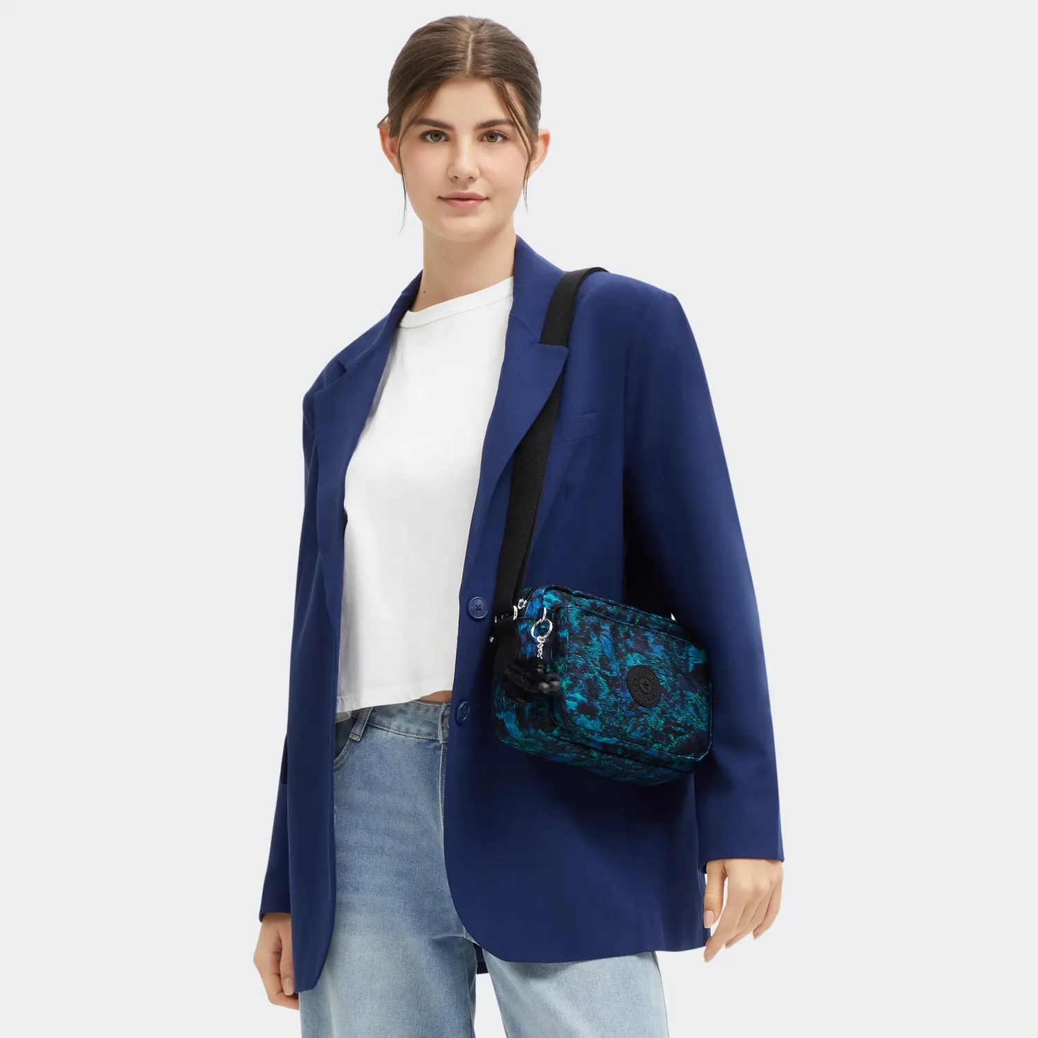 Kipling Abanu M crossbody tas Blending Blues Medium dubbel vak
