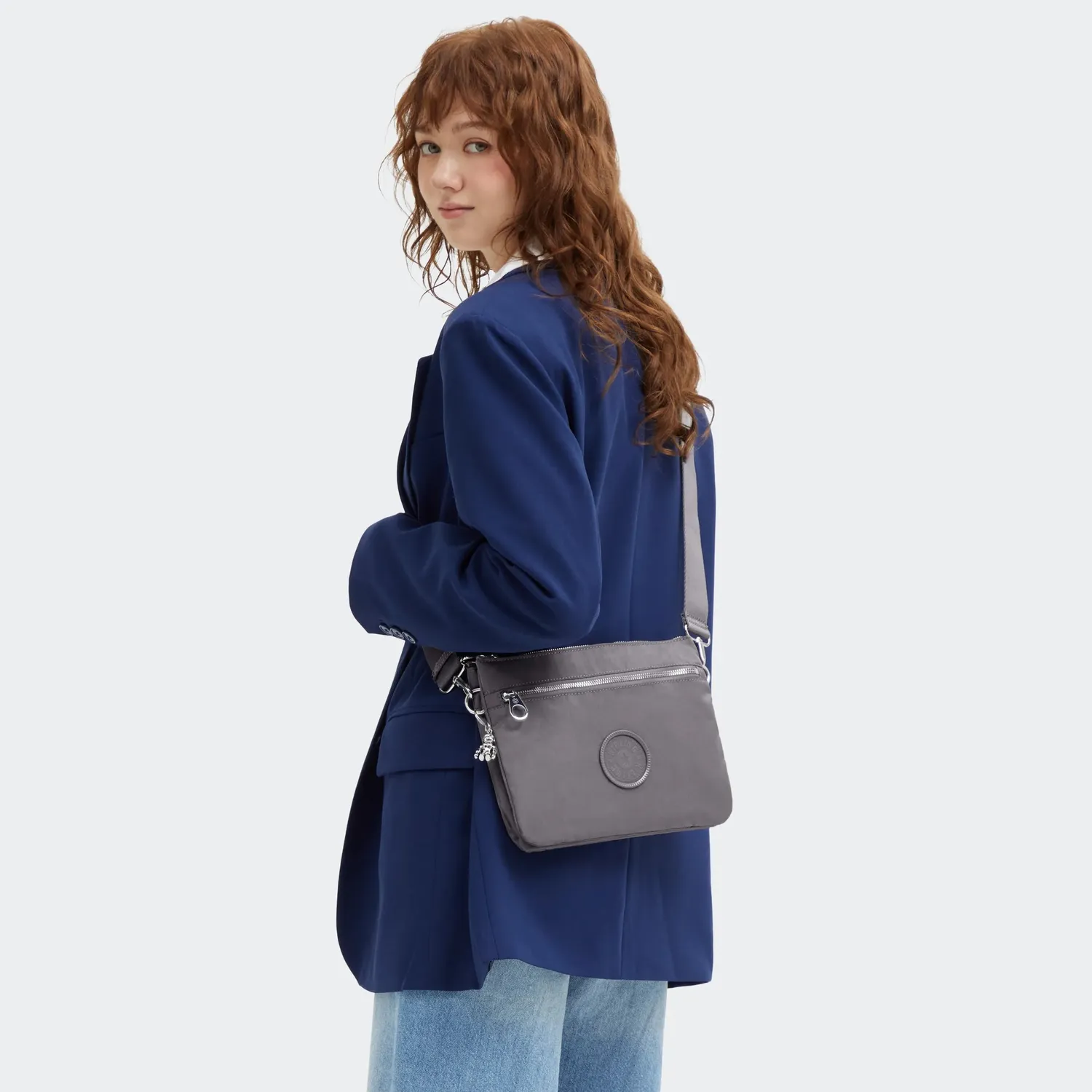 Kipling Riri L Zip schoudertas grey spice medium verstelbaar