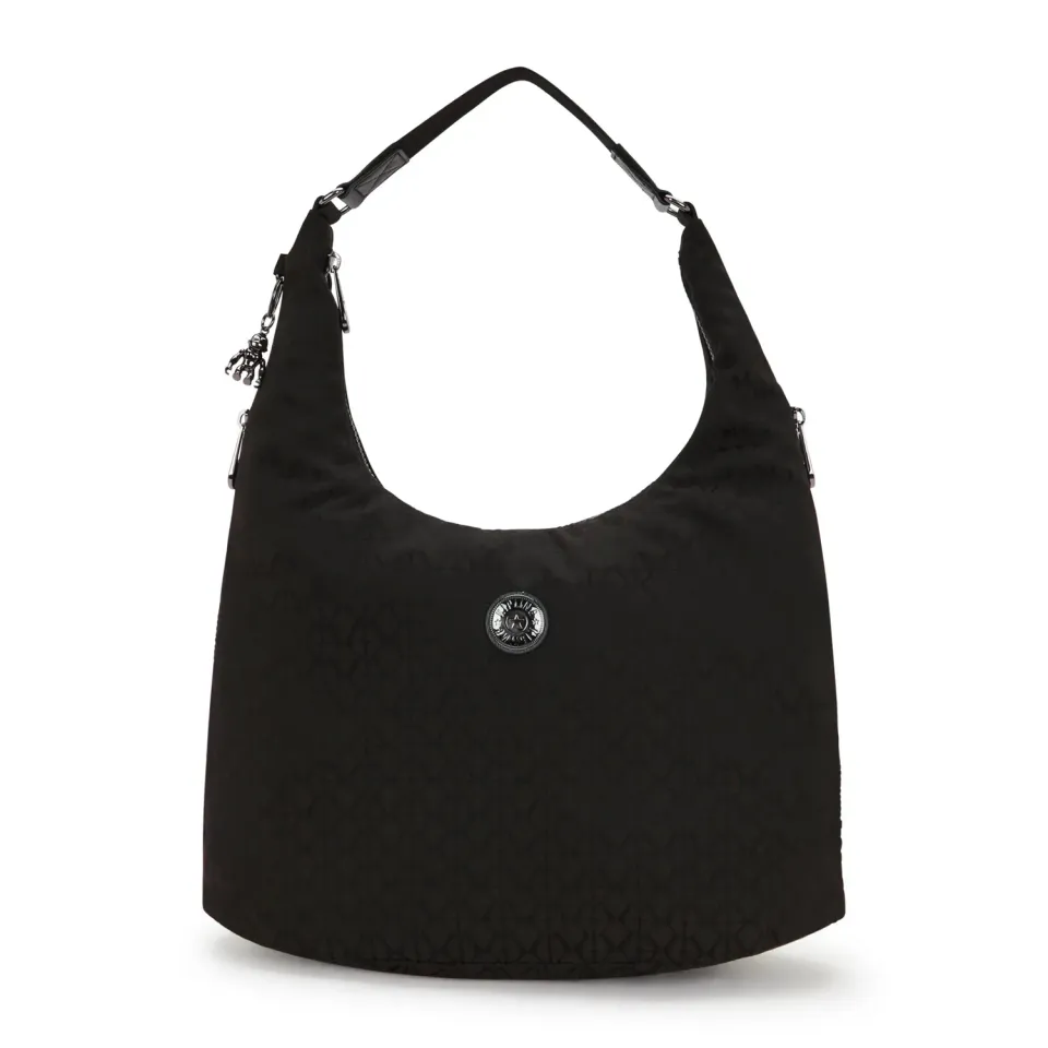Kipling Eanna Zip schoudertas black sign jacquard A4