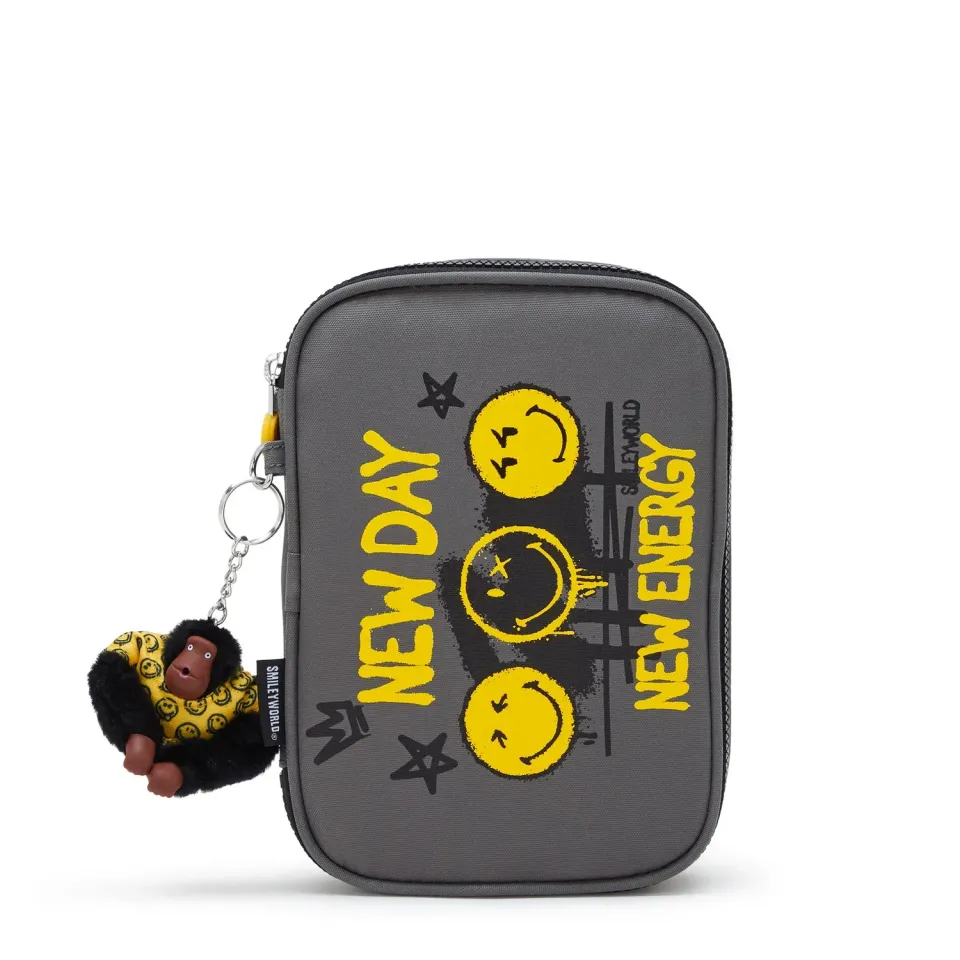 Kipling 100 Pens etui Groot Happy Face Grey smileyprint
