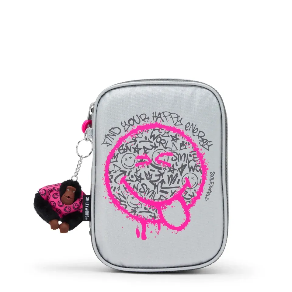 Kipling 100 PENS pennenzak Happy Face Silver Smiley print