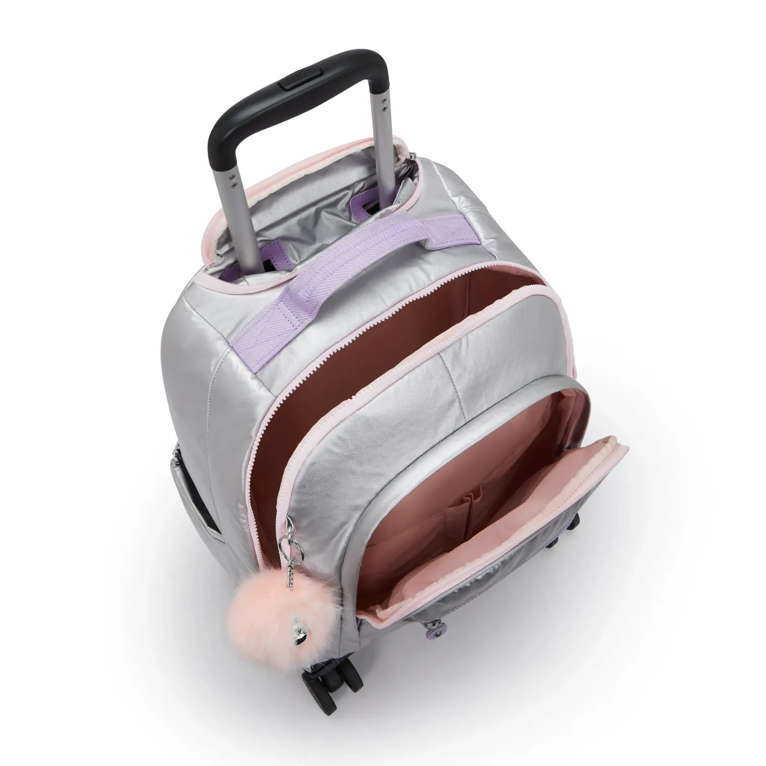 Kipling New Zea rugzak Silver Glow Metallic groot met wielen