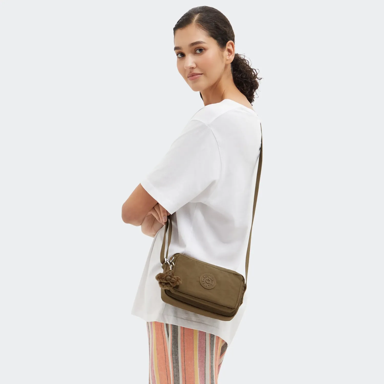 Kipling Abanu crossbodytas klein smooth khaki effen