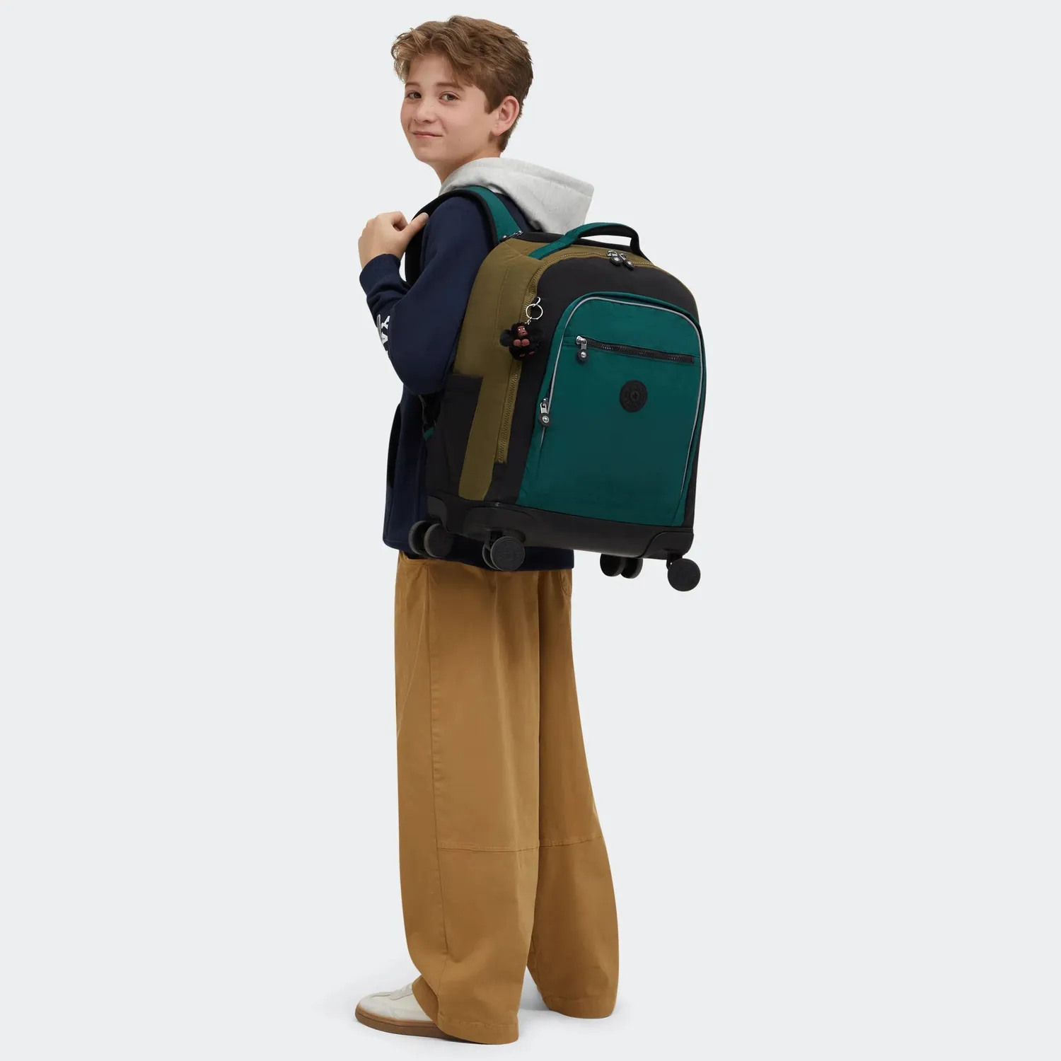 Kipling New Zea rugzak Black Khaki Block groot met wielen