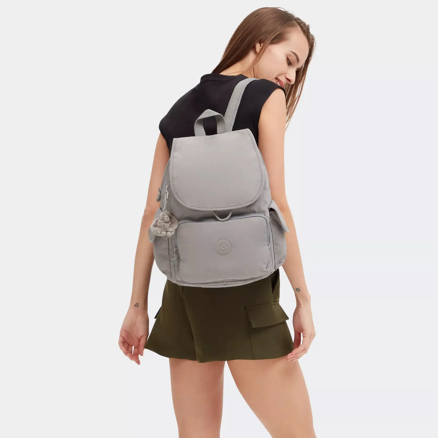 Kipling City Pack Rugzak Medium Grey Gris met zijvakken