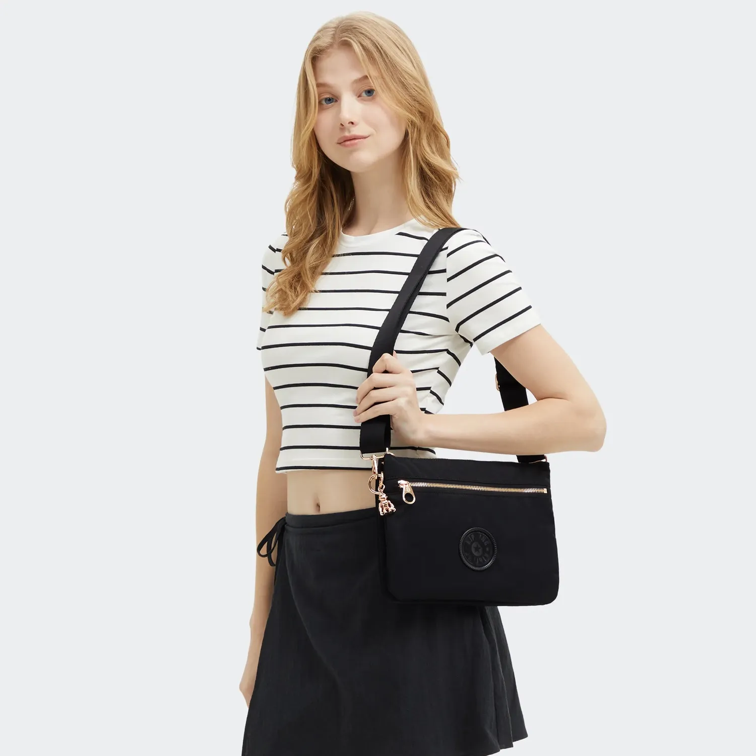 Kipling Riri L Zip schoudertas medium Black Rose Spice rits