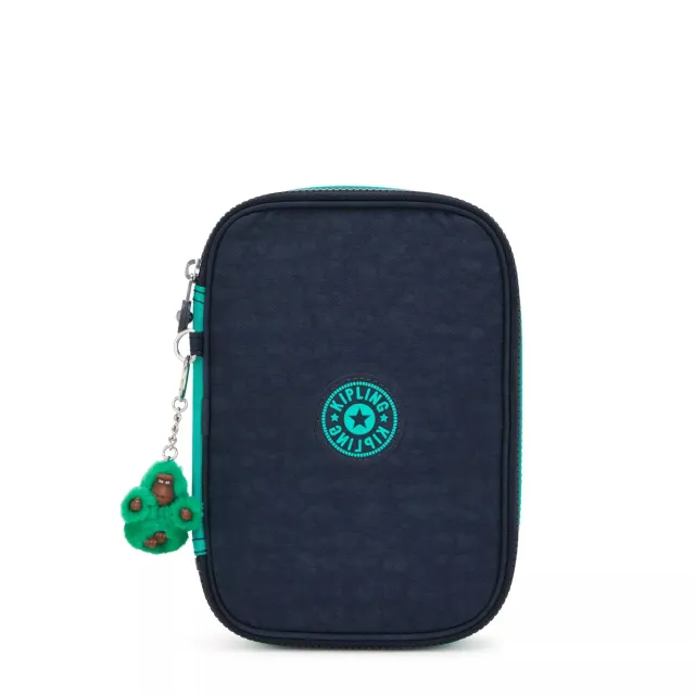 Kipling 100 PENS pennenzak Groot Blue Green Block nylon