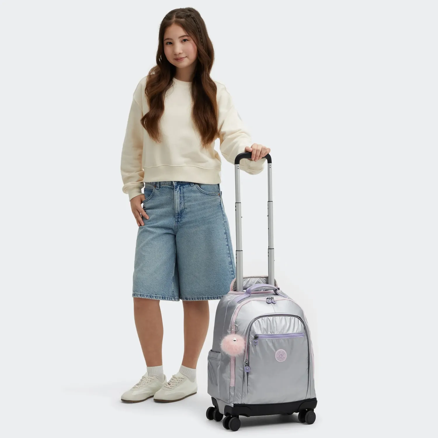 Kipling New Zea rugzak Silver Glow Metallic groot met wielen