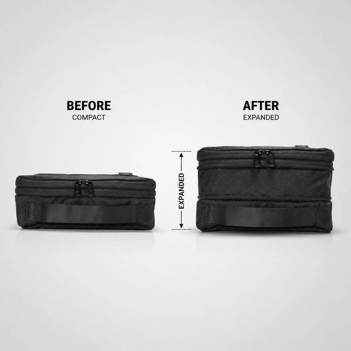 Zeeksack packing cubes set zwart 3 stuks uitbreidbaar