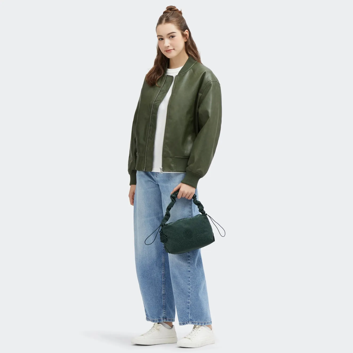 Kipling Eleni kleine schoudertas Shiny Pixel Green rits