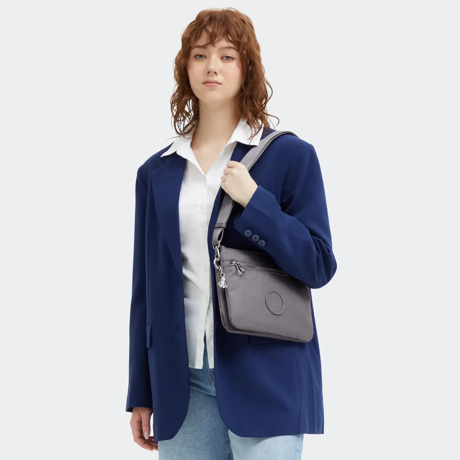 Kipling Riri L Zip schoudertas grey spice medium verstelbaar