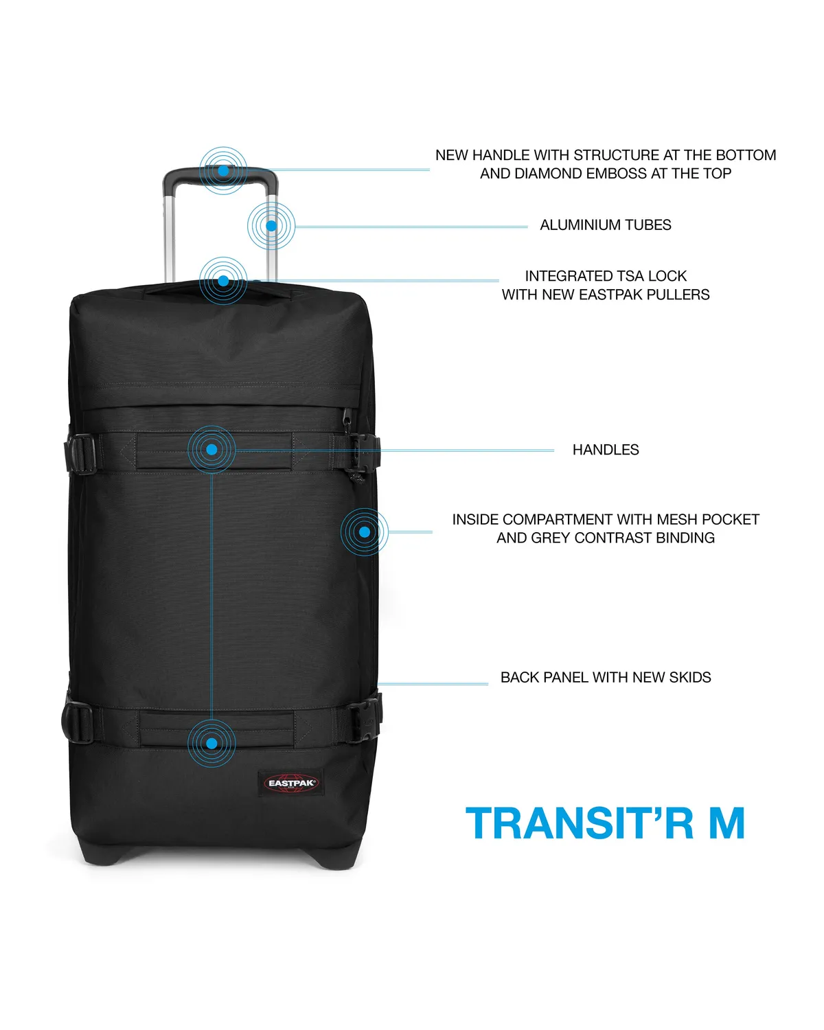 Eastpak Transit'R M koffer Black Groot 2-wiel