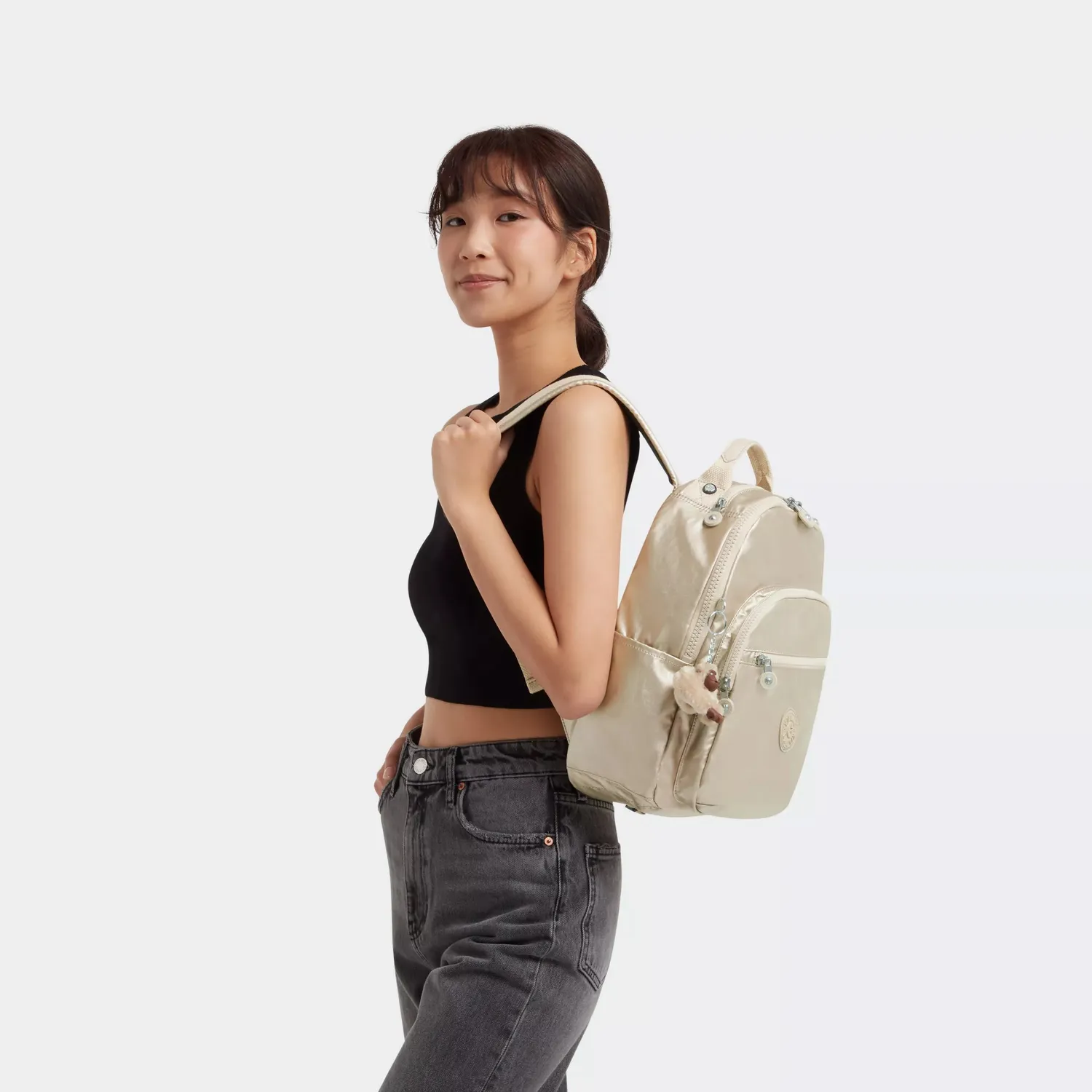 Kipling Seoul S kleine rugzak Starry Gold Metallic met 11 inch vak