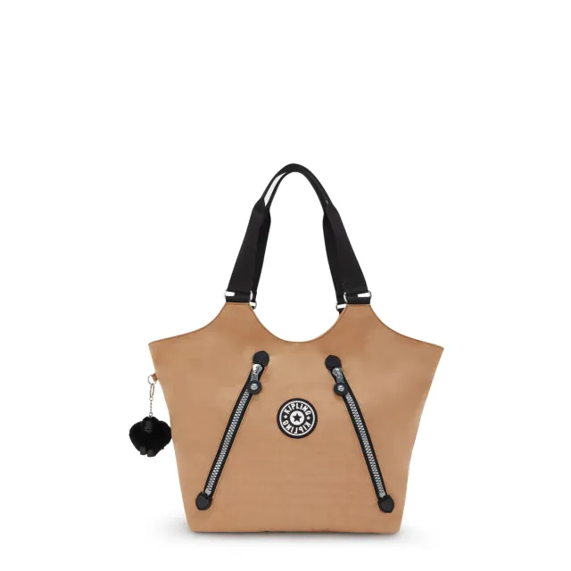 Kipling New Cicely shopper Medium Early Tan Heritage met ritsvakken