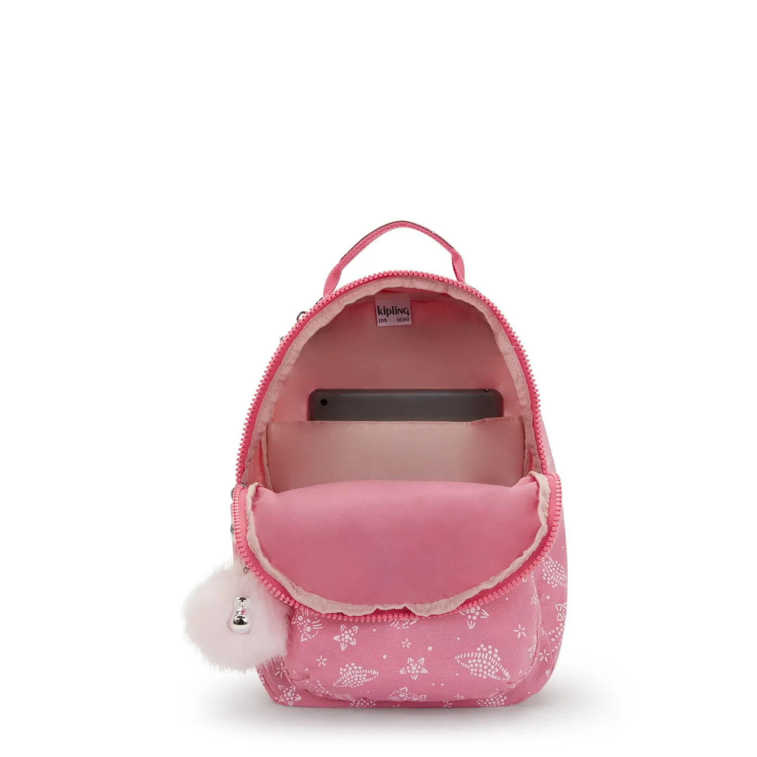 Kipling Seoul S kleine rugzak Glitter Cats met 11 inch tabletvak