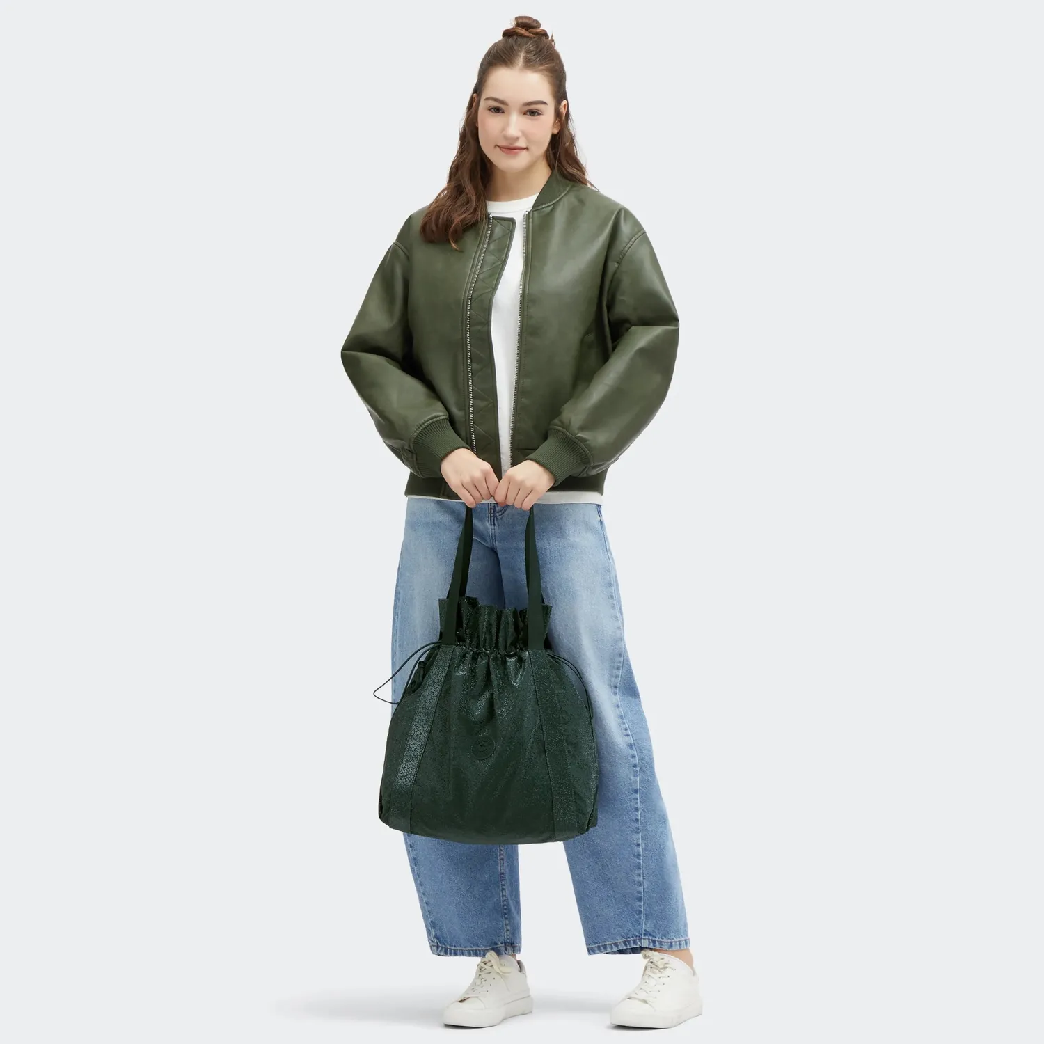 Kipling Elmar schoudertas Medium Shiny Pixel Green A4