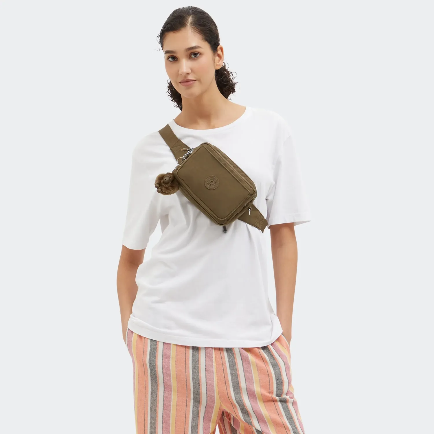Kipling Abanu Multi schoudertasje Klein Smooth Khaki vakindeling