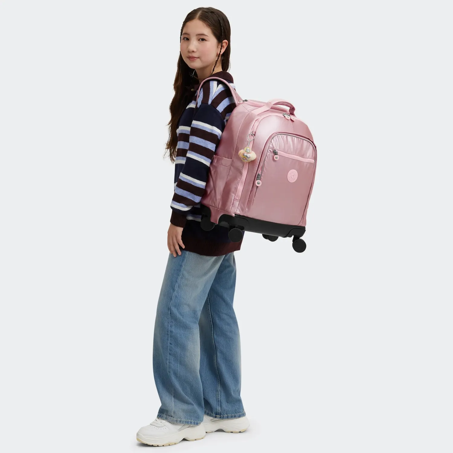 Kipling New Zea rugzak met wielen Bronze Pink Metallic groot