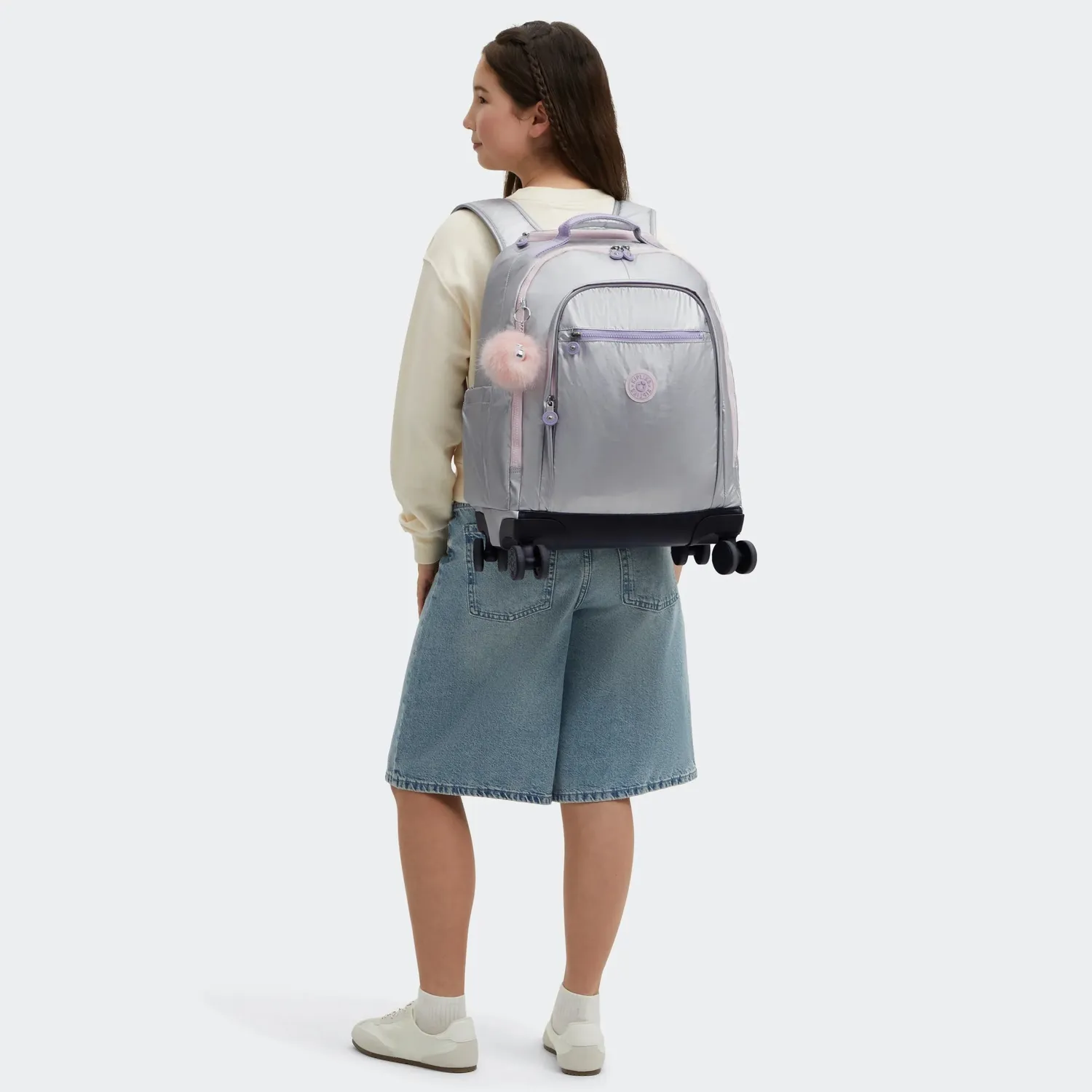 Kipling New Zea rugzak Silver Glow Metallic groot met wielen