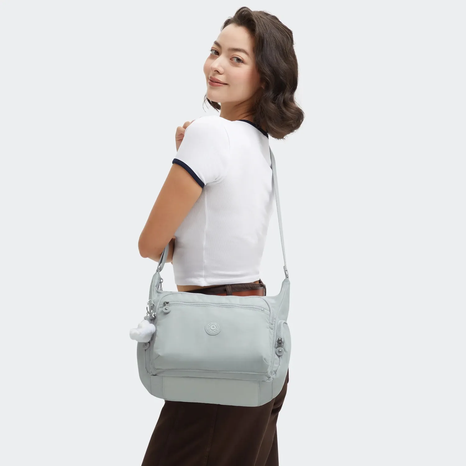 Kipling Gabbie crossbody tas Easy Grey groot met ritsvakken