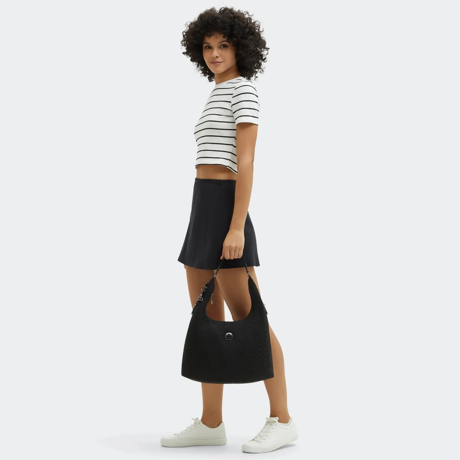 Kipling Eanna Zip schoudertas black sign jacquard A4