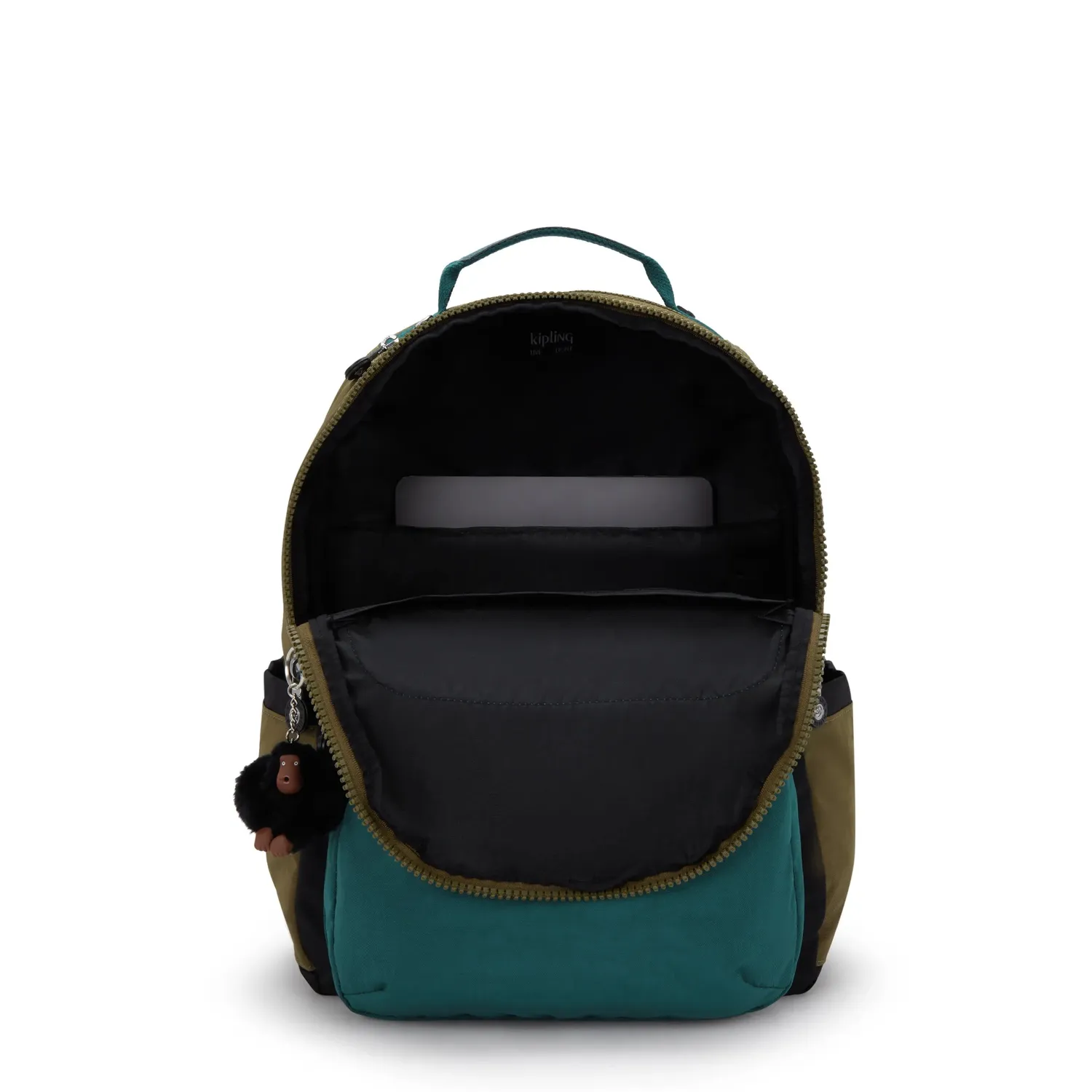 Kipling Seoul rugzak Groot Black Khaki Block school laptop