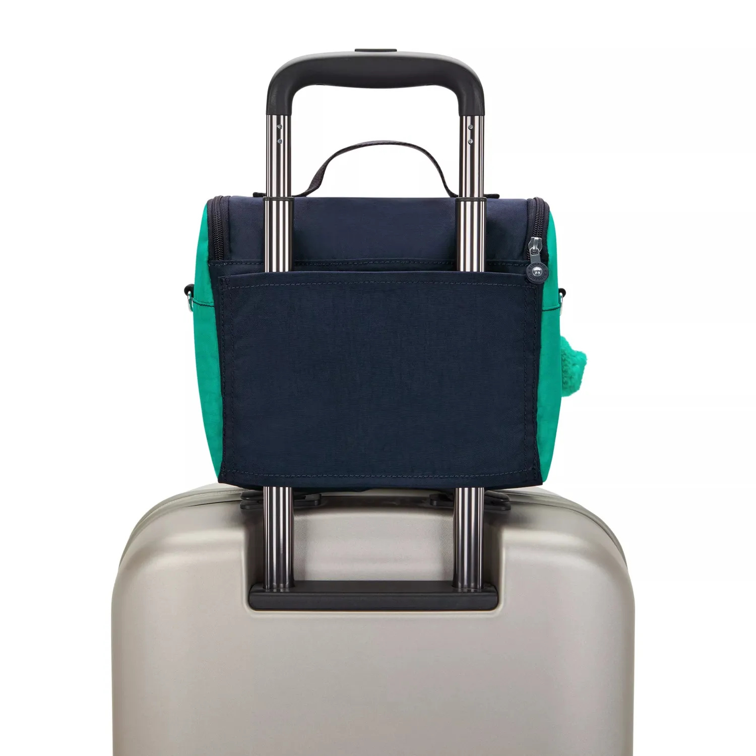 Kipling New Kichirou lunchtas Groot Blue Green Block trolleybevestiging