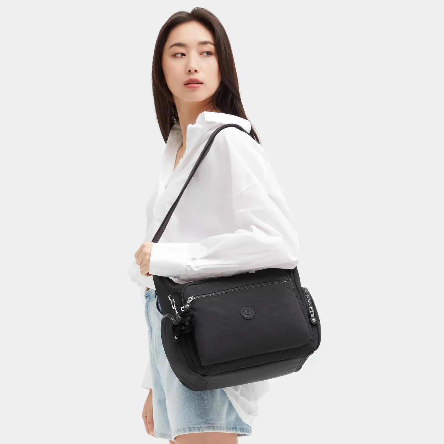 Kipling Gabbie crossbody tas Black Noir groot met ritsvakken