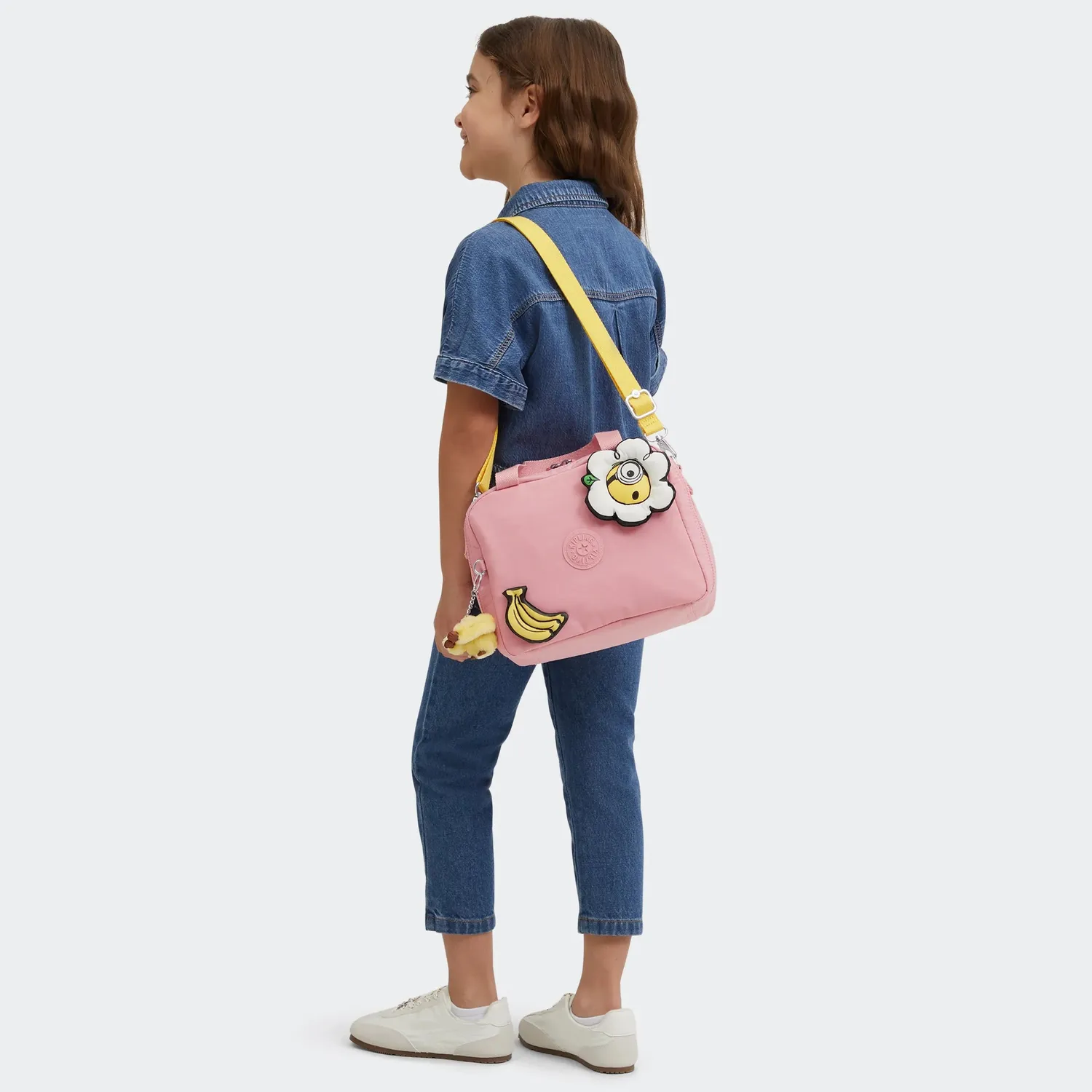Kipling Miyo Print lunchtas Pink Daisy groot Minions