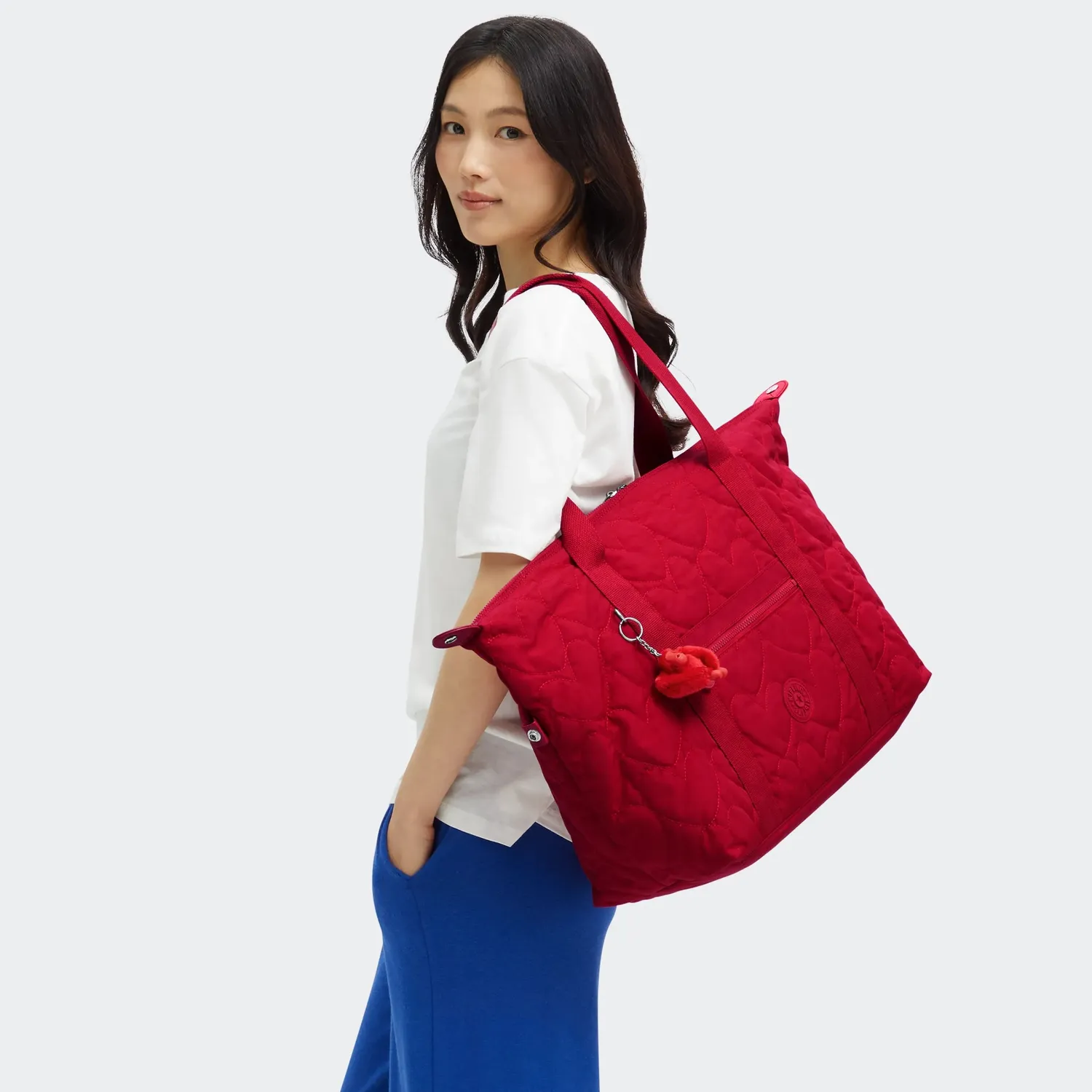 Kipling Art M tas Many Hearts Red hartjes