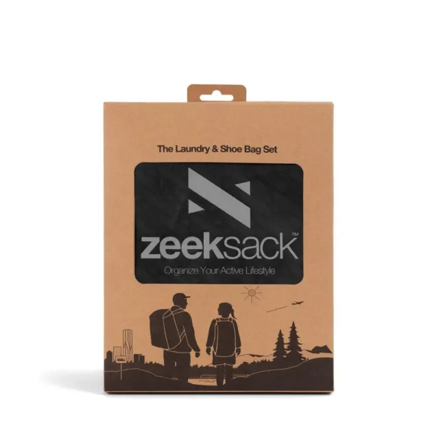 Zeeksack Was- en Schoenzak Reisset Zwart 2-delig scheidingszak