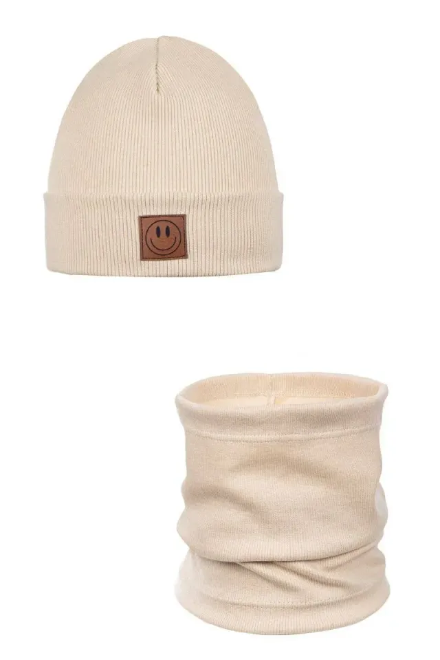 Love for Childrenn Smile muts nekwarmer set beige katoen
