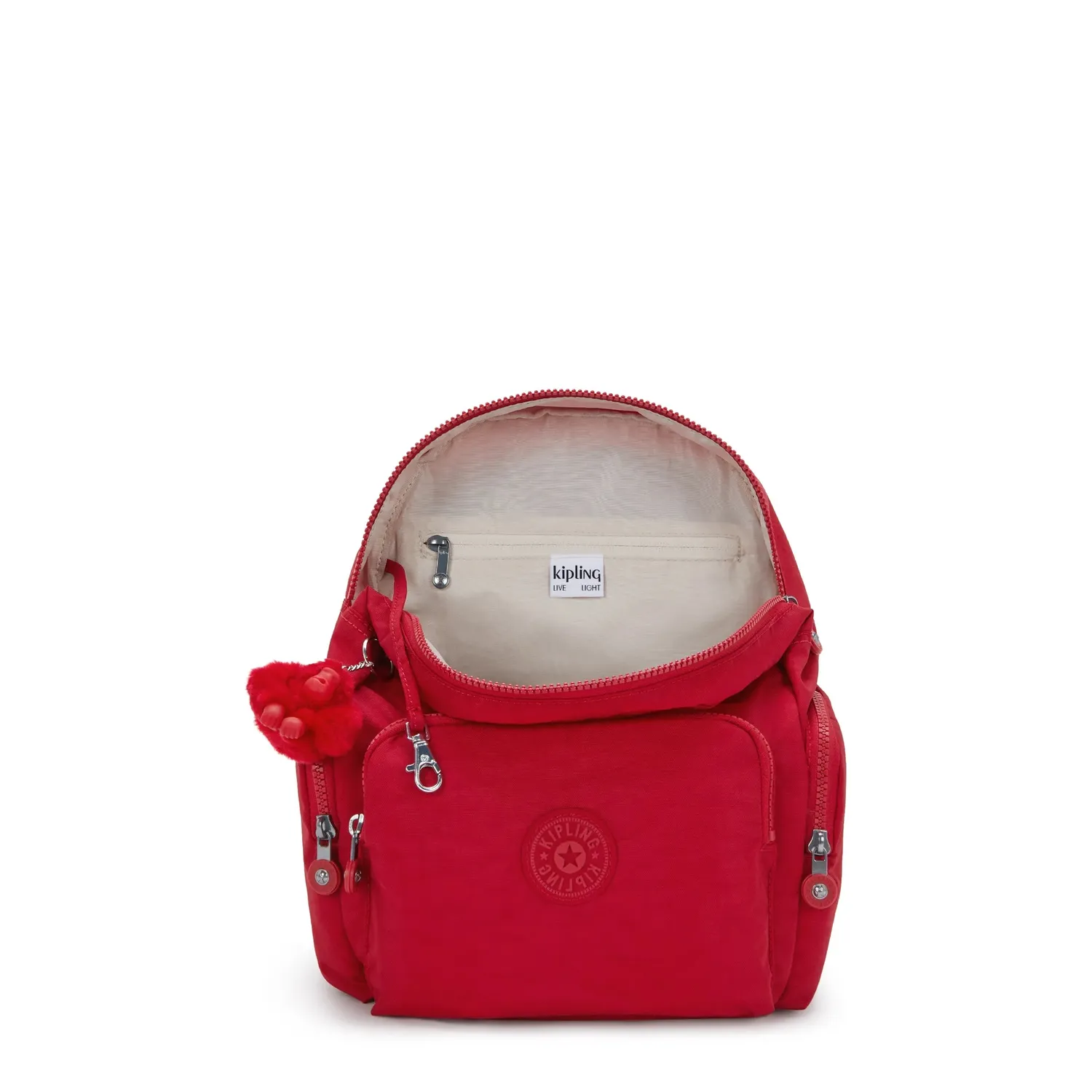 Kipling City Zip S rugzak Ruby Red klein met sleutelkoord