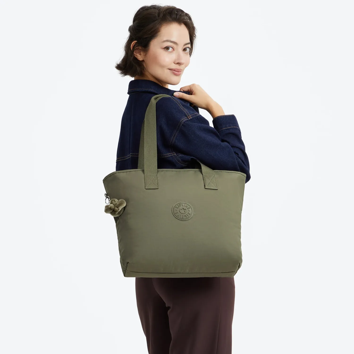 Kipling Anina shopper Almost Sage medium A4 met buidel