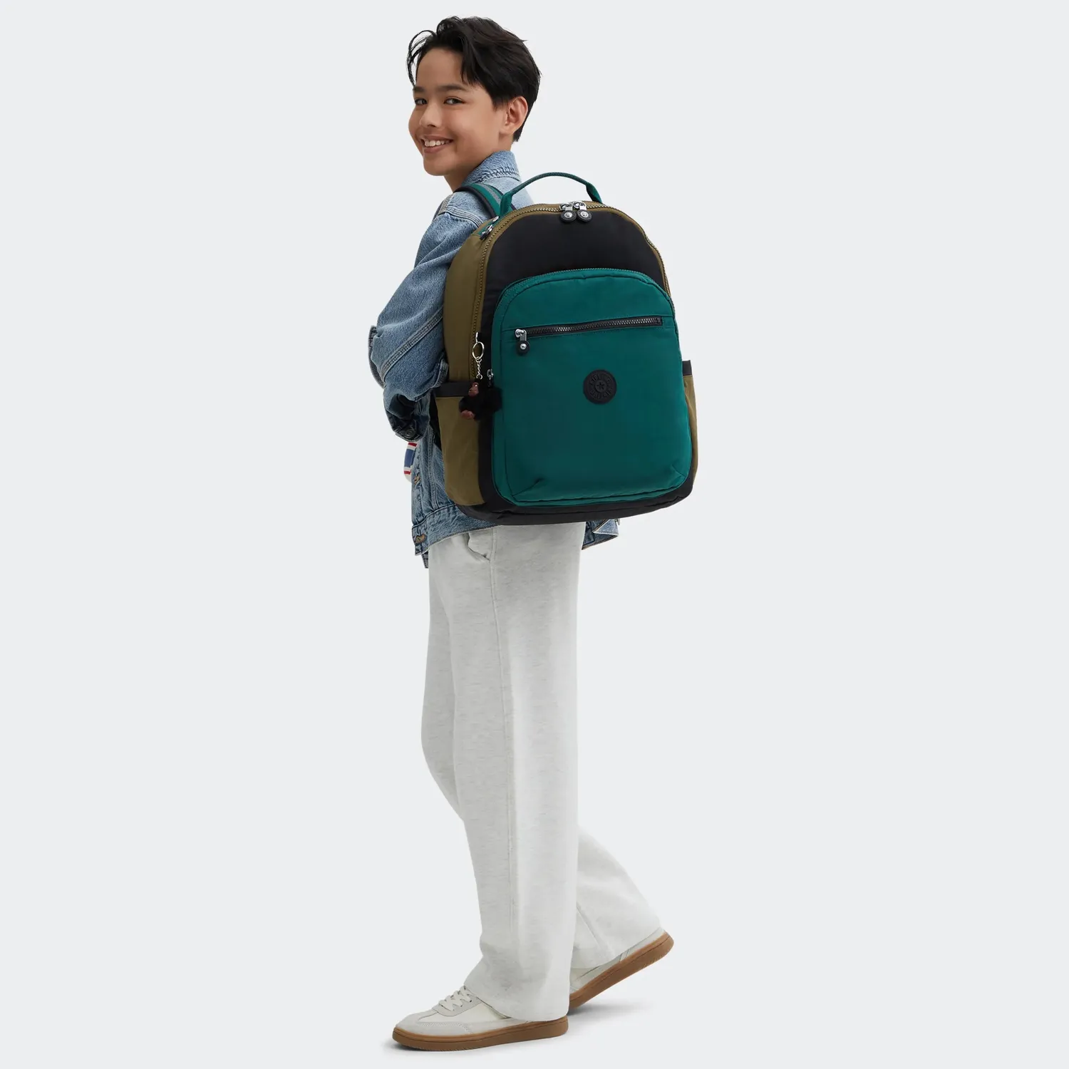 Kipling Seoul rugzak Groot Black Khaki Block school laptop