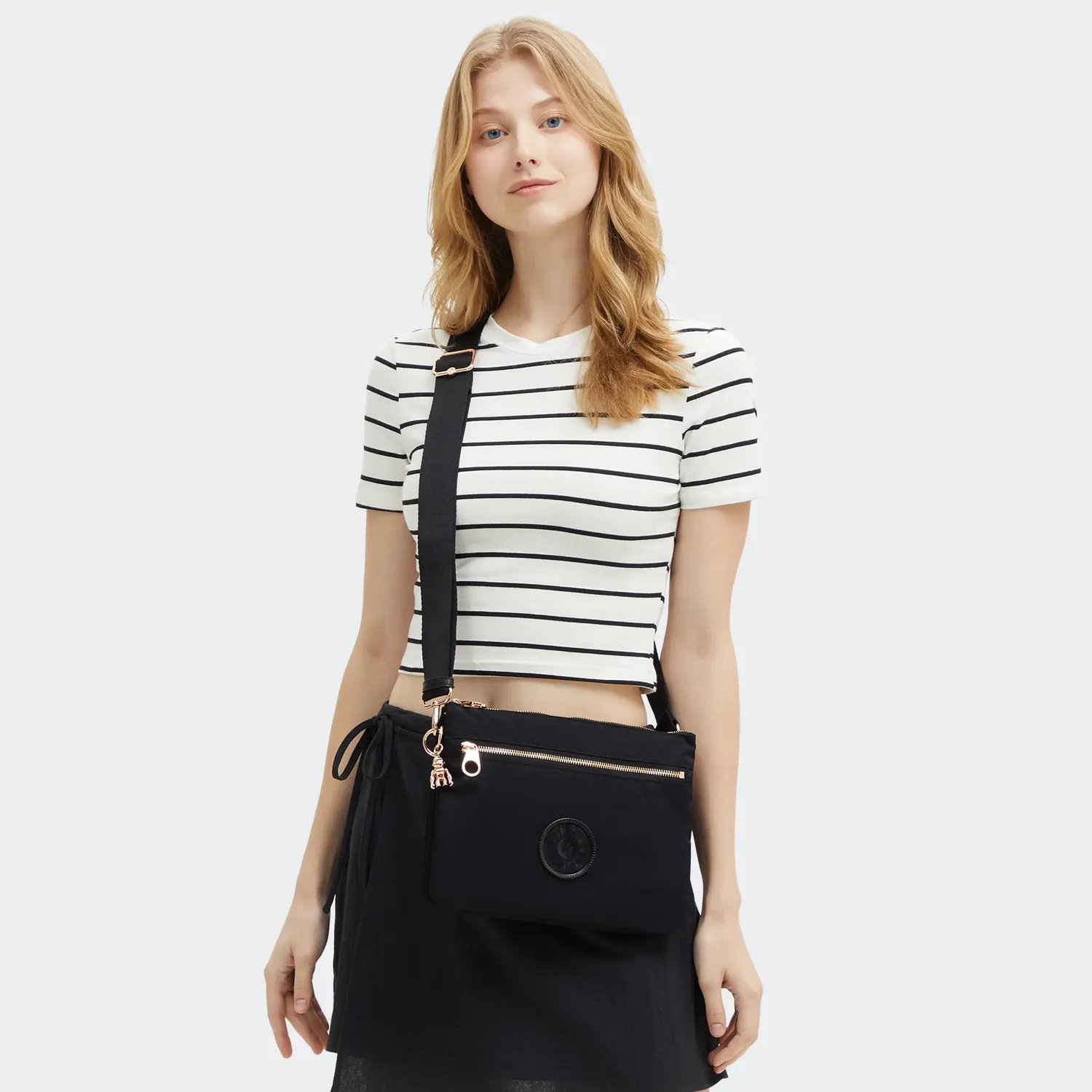 Kipling Riri L Zip schoudertas medium Black Rose Spice rits