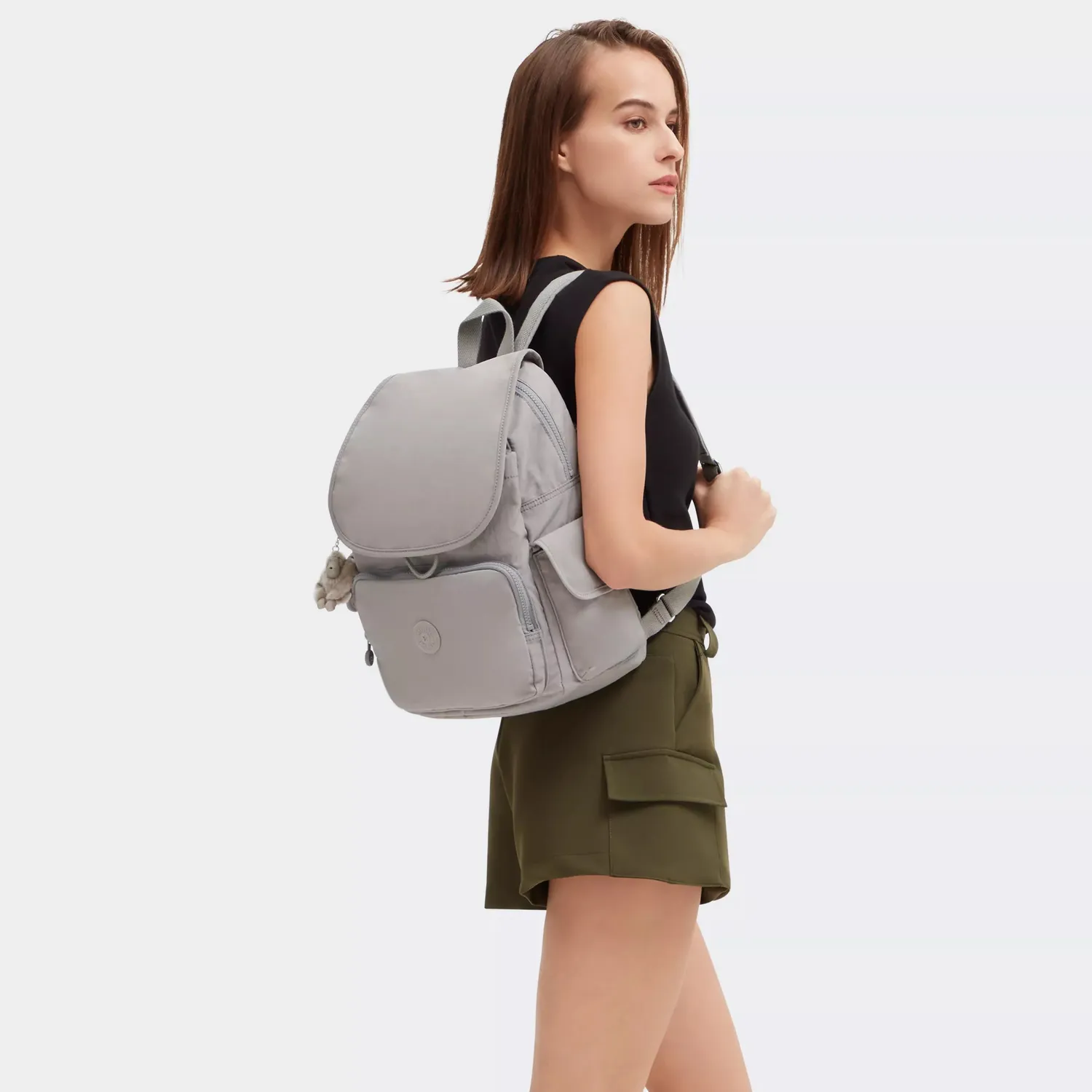 Kipling City Pack Rugzak Medium Grey Gris met zijvakken