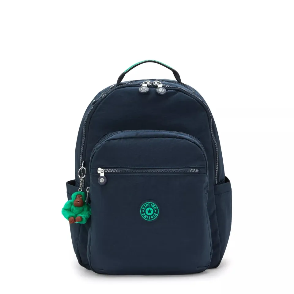 Kipling Seoul rugzak Groot Blue Green Block 15 inch laptopvak