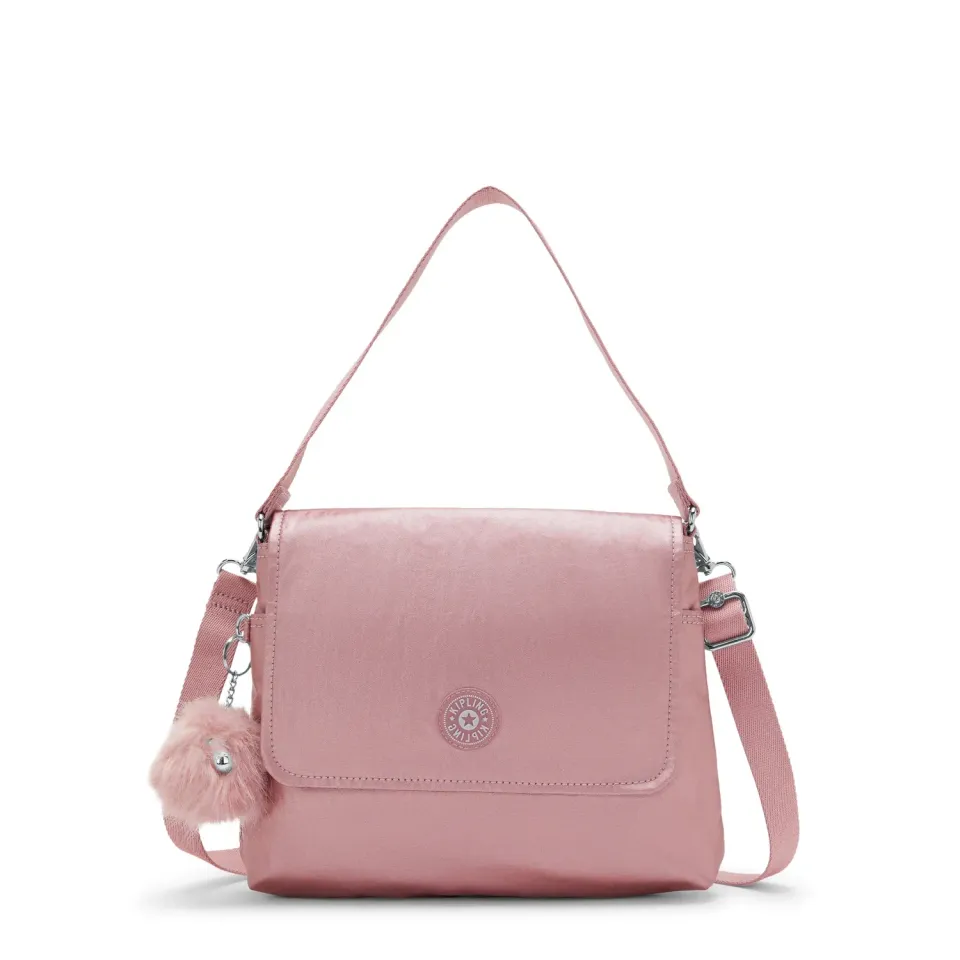 Kipling Siraz schoudertas Pink Rose Metallic Medium met klep