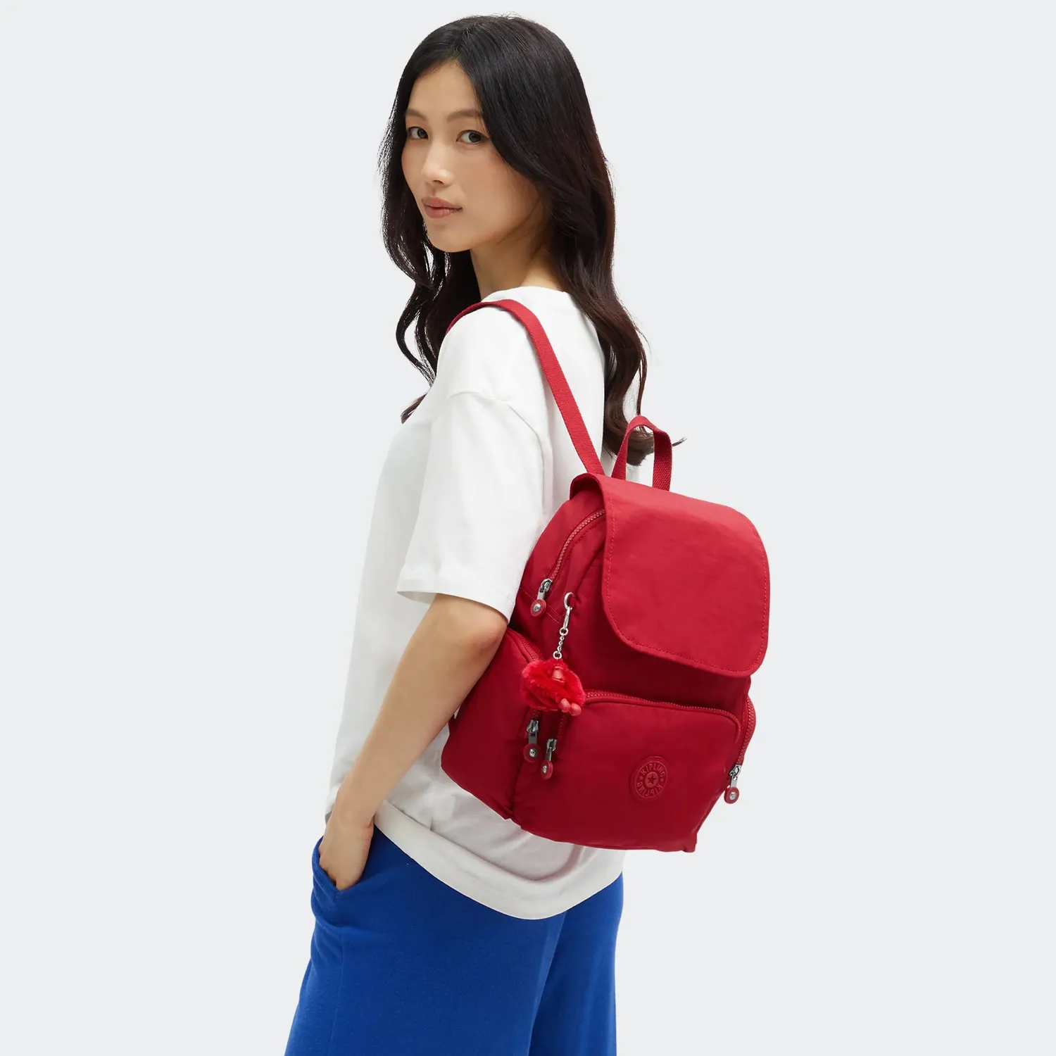 Kipling City Zip S rugzak Ruby Red klein met sleutelkoord