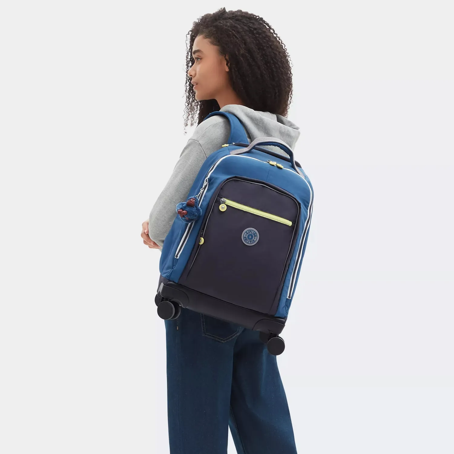 Kipling New Zea rugzak met wielen Fantasy Blue Block Groot vakken