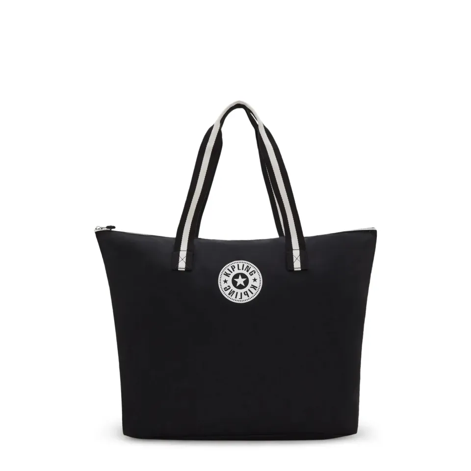 Kipling Davian Up shopper Groot Black White Hip opvouwbaar