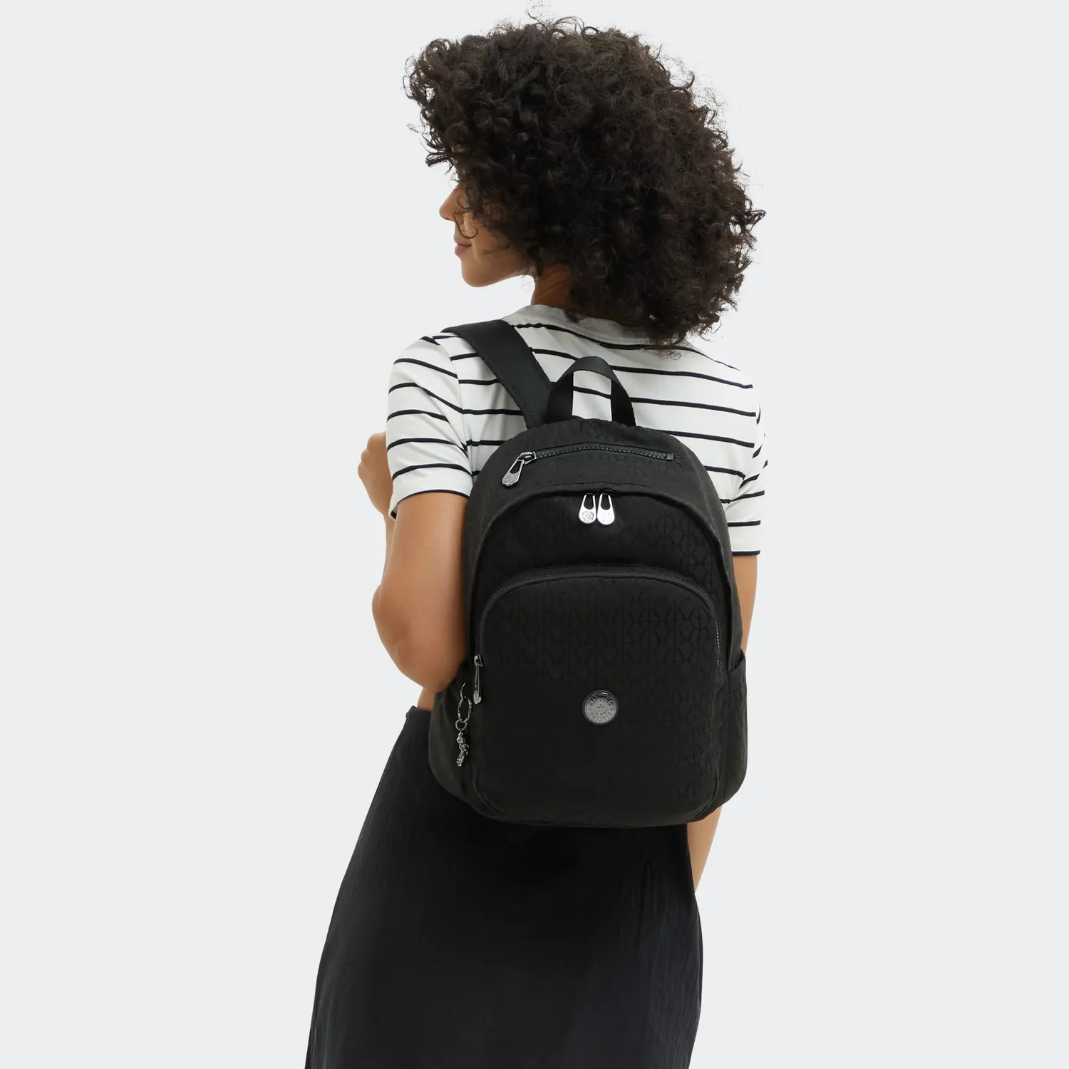 Kipling Delia rugzak Medium Black Sign Jacquard met ritsvakken