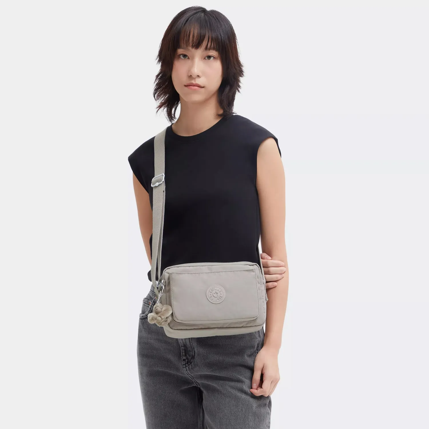 Kipling Abanu M crossbody tas Medium Grey Gris effen