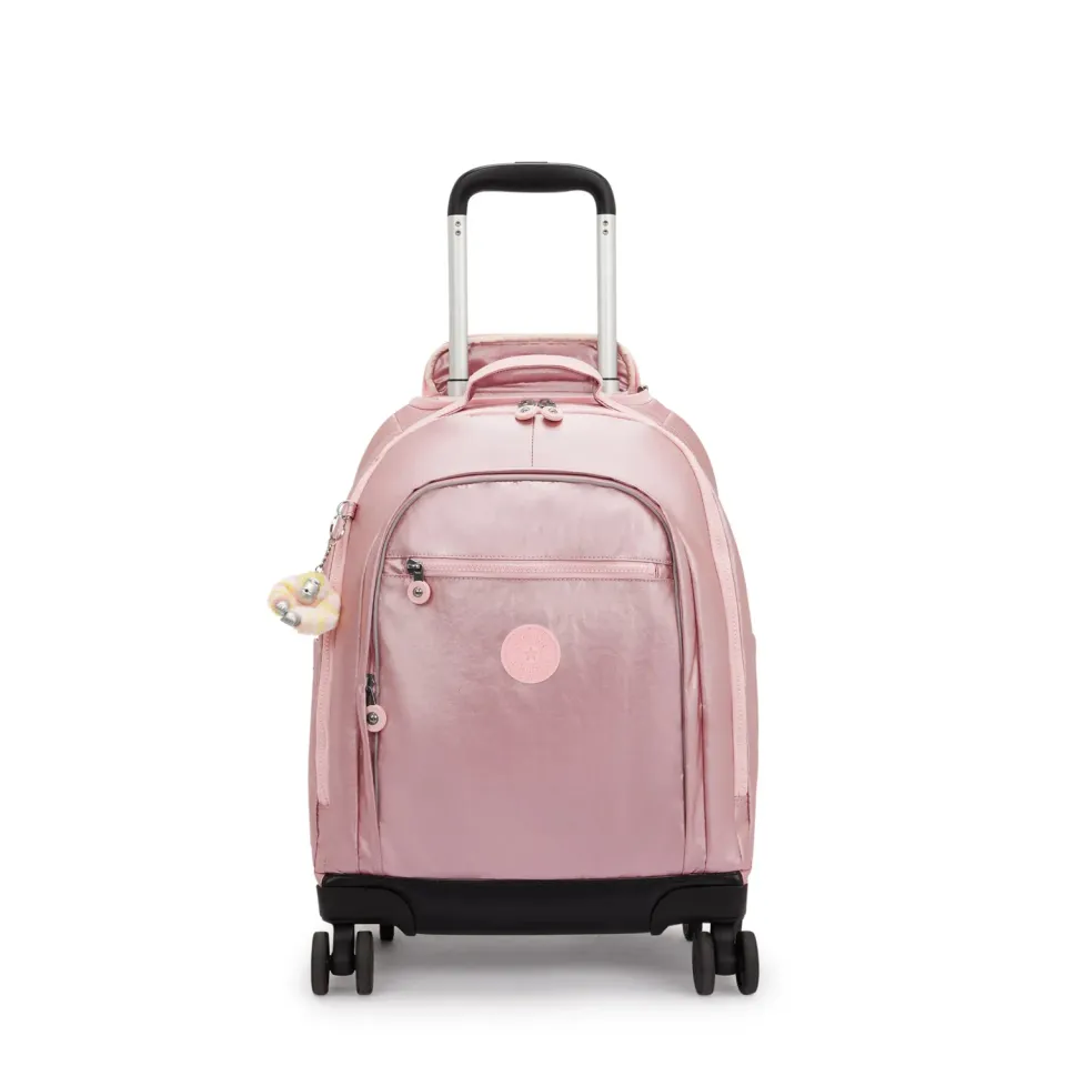 Kipling New Zea rugzak met wielen Bronze Pink Metallic groot