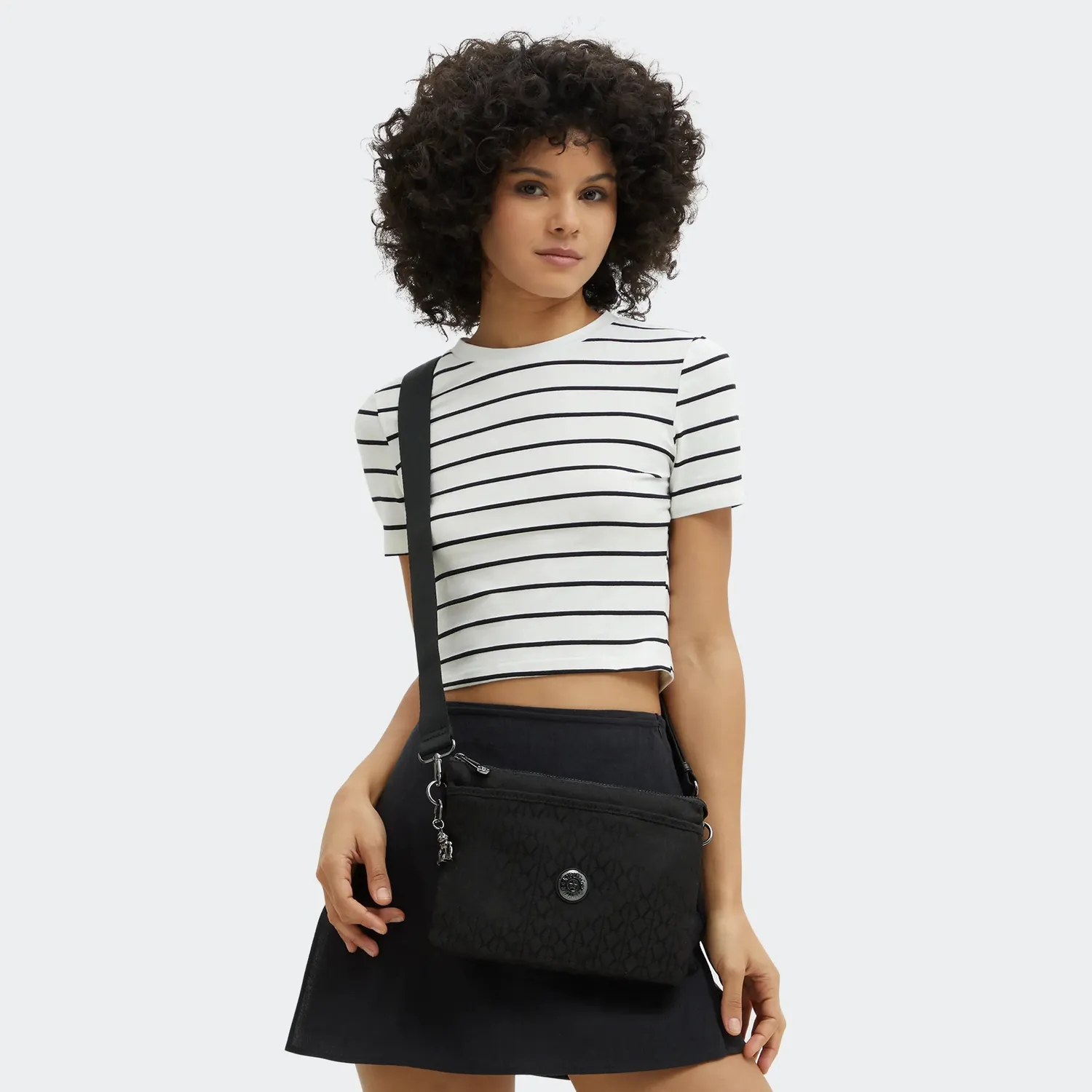 Kipling Riri L tasje Black Sign Jacquard medium 5-vaks