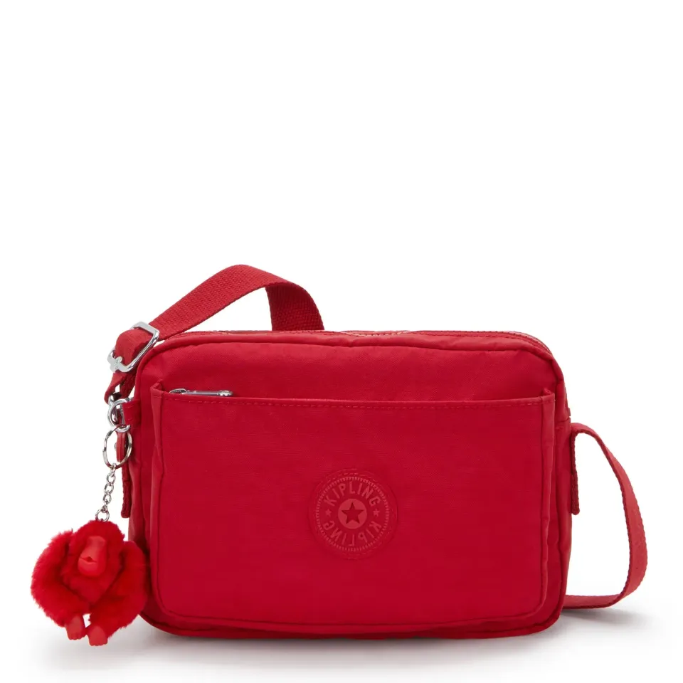 Kipling Abanu M crossbody tas Ruby Red medium met ritsvakken