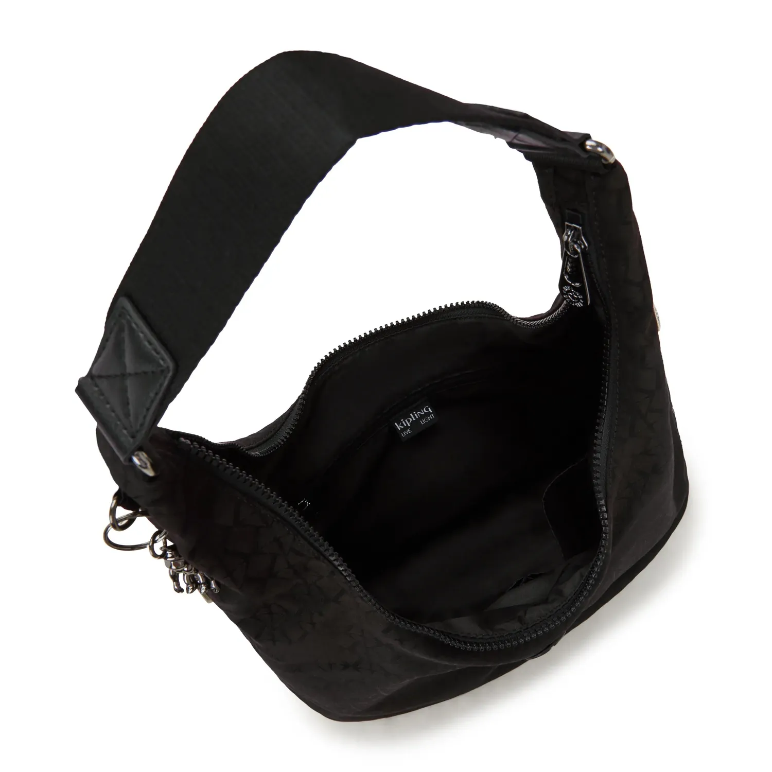 Kipling Eanna Zip schoudertas black sign jacquard A4