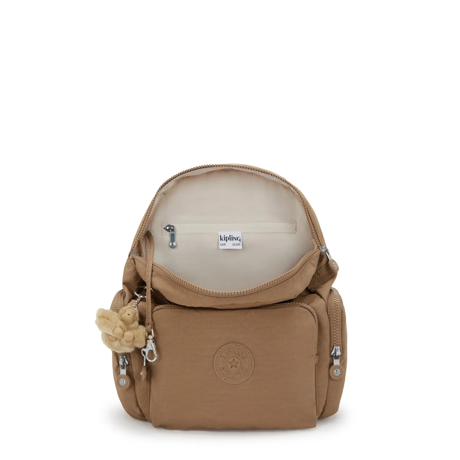 Kipling City Zip S rugzak Klein Early Tan met sleutelkoord